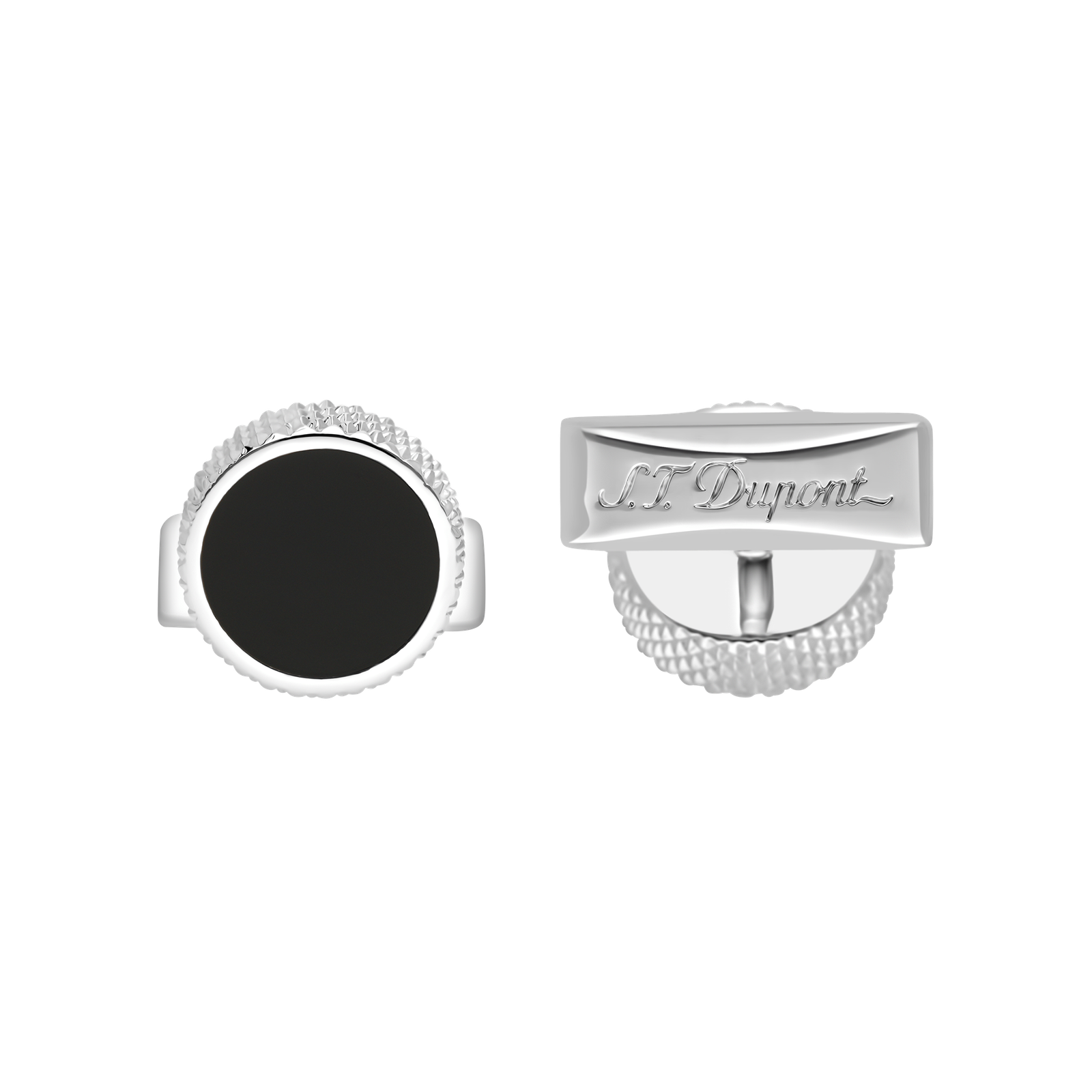 S.T. Dupont Cufflinks Round Mother of Pearl and Palladium - Image 1