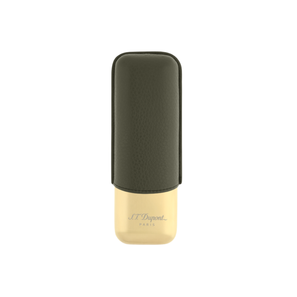 S.T. Dupont Khaki Grained and Gold 2 Cigar Case