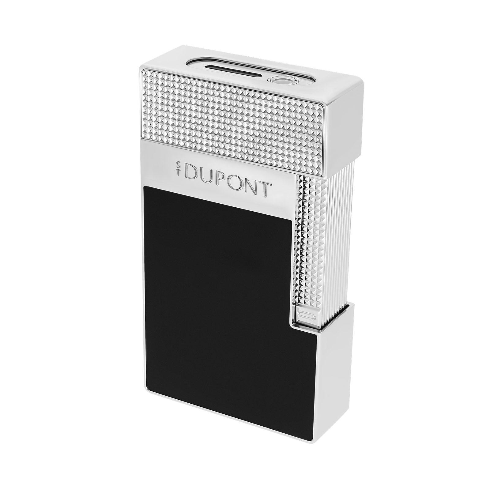 S.T. Dupont Table Lighter Chrome Noir – Open Flame