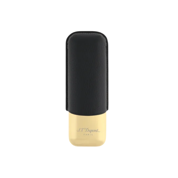 S.T. Dupont Black Grained and Gold 2 Cigar Case