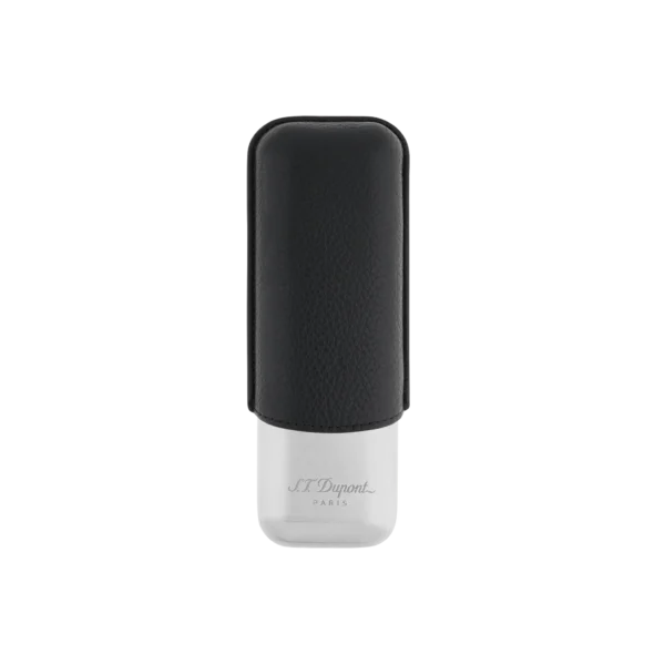S.T. Dupont Black Grained and Chrome 2 Cigar Case