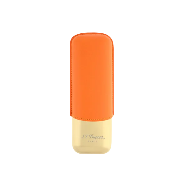 S.T. Dupont Orange Grained and Gold 2 Cigar Case
