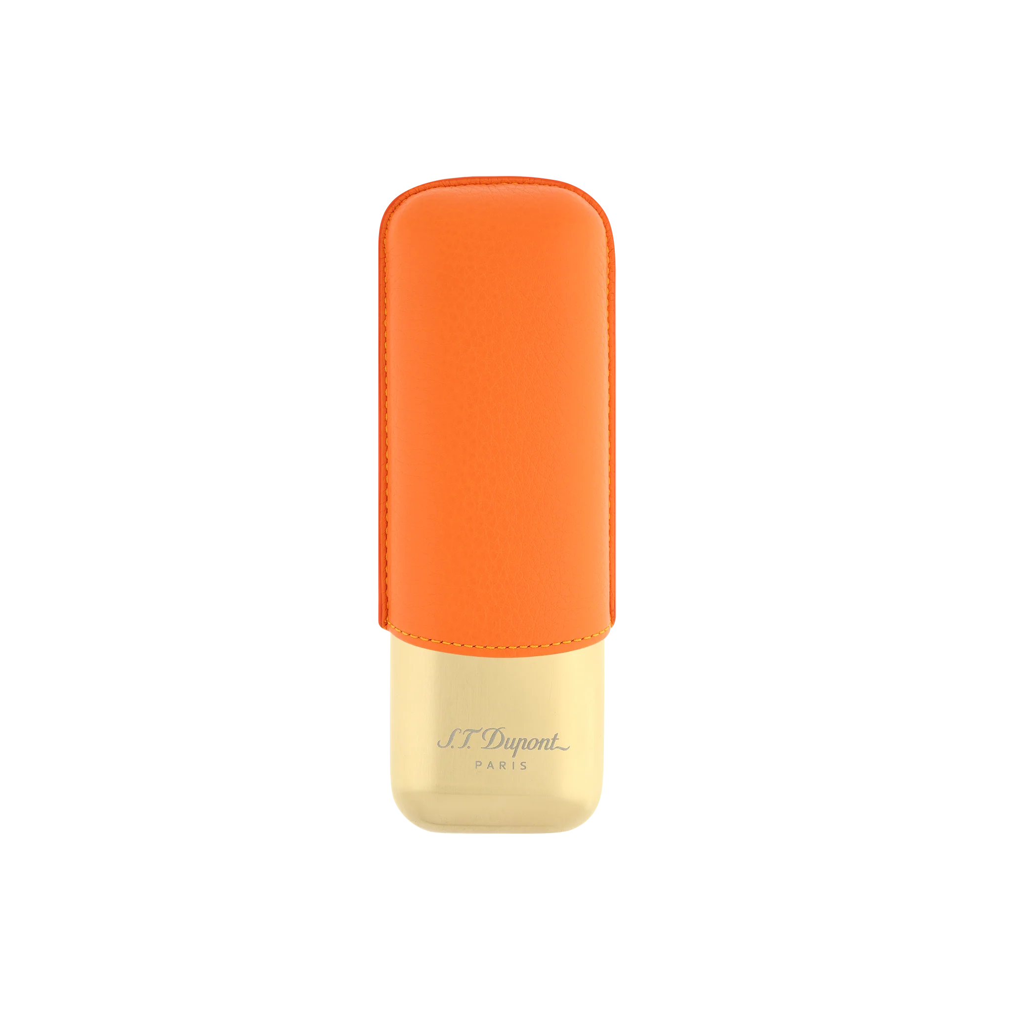 S.T. Dupont Orange Grained and Gold 2 Cigar Case - Image 1